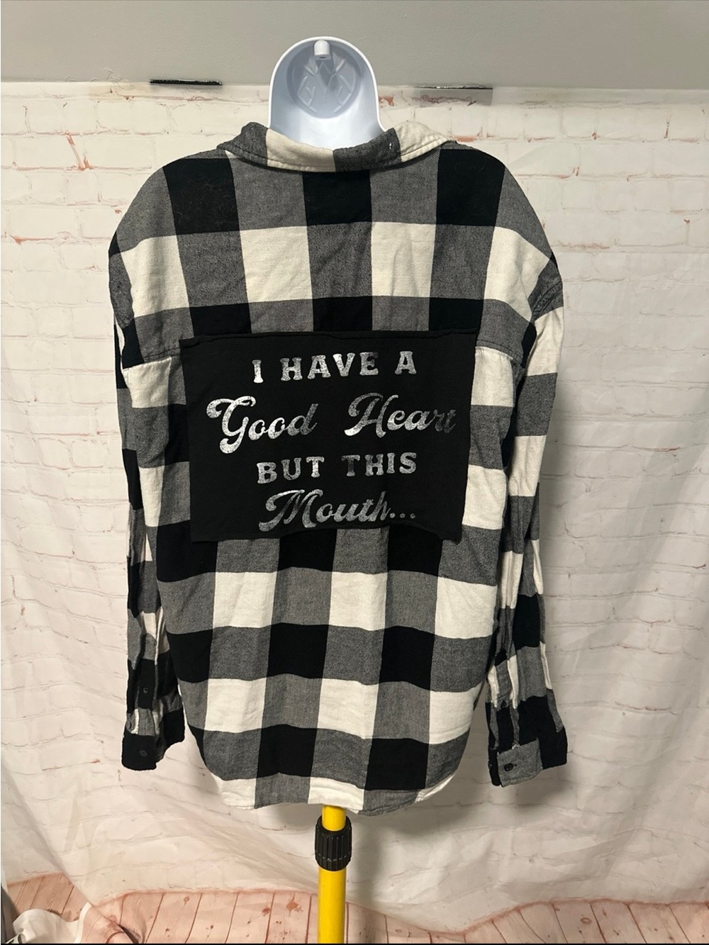 Upcycled I Have a Good Heart But This Mouth Tee Flannel Sz L